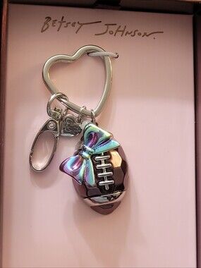 Betsey Johnson Game Day Football Bow Bag Charm Key Chain NEW In Box